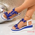 thumbnail image 3 of Rokment Women's Sparkly Butterfly Platform Wedge Dress Sandals Delicated Glitter Pearl Open Toe Elastic Ankle Strap Chunky High Heels Dressy Summer Shoes for Bride Wedding Beach Blue Size 8, 3 of 6