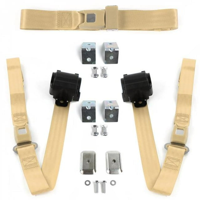 Standard 2 Point Tan Retractable Bench Seat Belt Kit with Bracketry for 1950-1954 Nash Rambler - 3 Belts