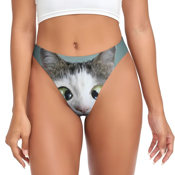 Fotbe Funny Cat Tanga Sin Costuras para Mujer con Estampado – Panties Invisibles, Transpirables y Cómodos para Uso Diario-4X-Large