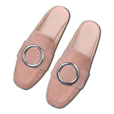 Oyedens Womens Mules Casual Flats for Women Square Toe Backless Slip on Dress Shoes Walking Loafers