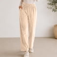 thumbnail image 7 of Ohufall Fleece Pajama Pants for Women Stretchy Wide Leg Sleep Pant Pockets Comfortable Solid Color Home Lounge Pants, 7 of 7