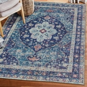 ReaLife Rugs Machine Washable Printed Vintage Distressed Medallion Blue Eco-friendly Recycled Fiber Area Runner Rug (4' x 6')