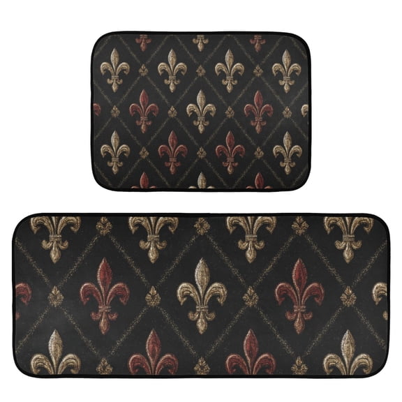 2-Piece Ultra Soft Absorbent Floor Mats With Anti-Skid Backing For Kitchen Bathroom Laundry Room Pattern Of Fleur-de-lis