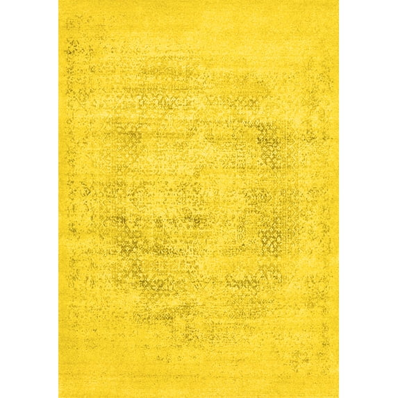 Ahgly Company Machine Washable Indoor Rectangle Oriental Yellow Industrial Area Rugs, 7' x 10'