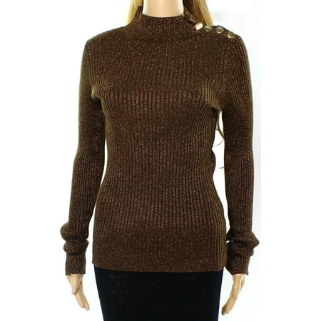 brown turtleneck mock sweater womens ribbed neck medium inc metallic knit bronze xl shimmer dialog displays option button additional opens