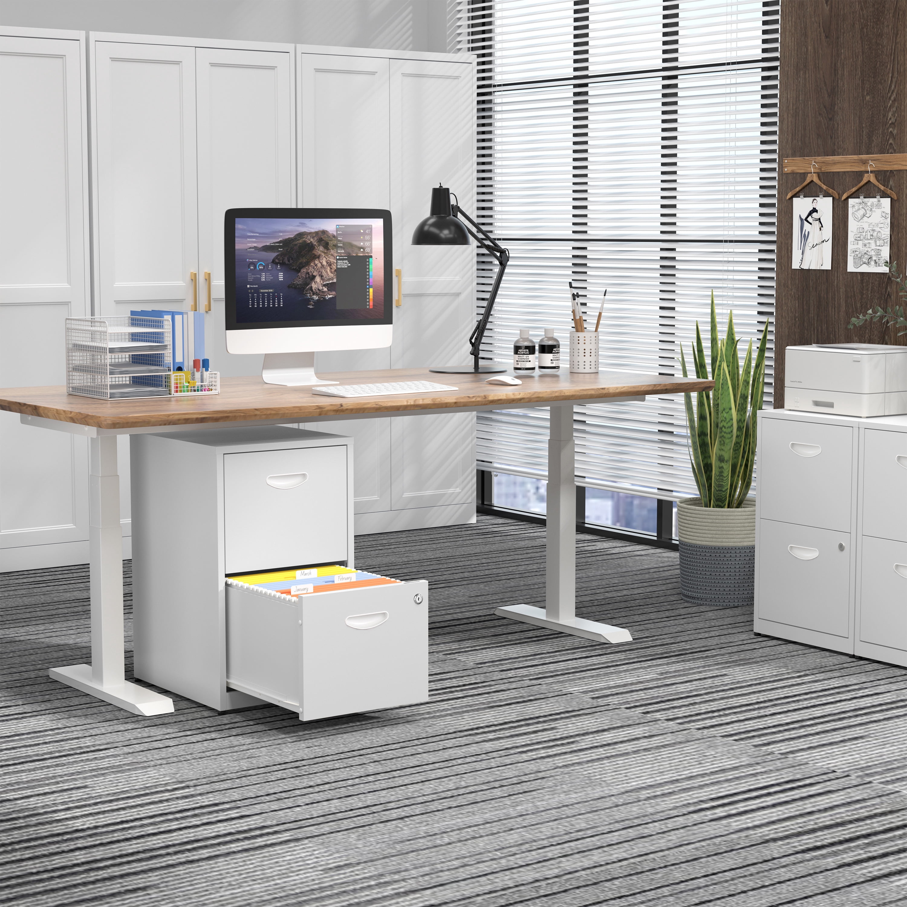 Polup File Cabinet, Freestanding Storage Organizer, Metal 2-Drawer, Letter Size, White