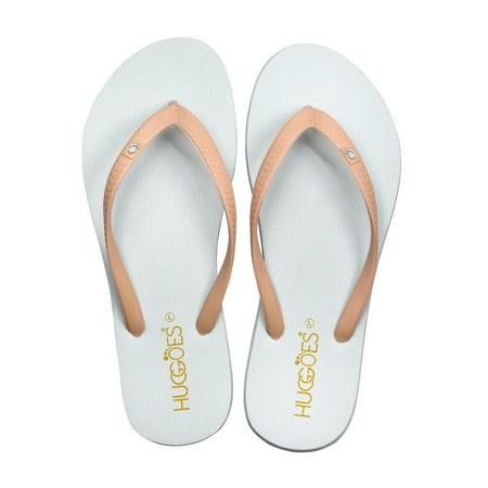 

HUGGOES Smoky Natural Rubber Comfort Flip Flops for Women - White/Beige