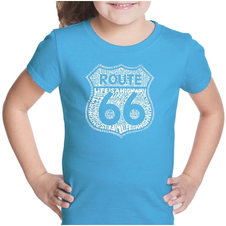 LA Pop Art Girl s Word Art T-shirt - Route 66 - Life is a Highway