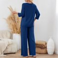 thumbnail image 7 of Women's Ribbed Knit Lounge Set, Straight Leg Pants Two Piece Outfit, Long Sleeve Top and Pants Set, Comfortable Elastic Waistband, Relaxed Fit Casual Home Suit Dark Blue L, 7 of 7