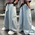 thumbnail image 2 of RMGVDSD Boys Baggy Jeans Wide Leg Denim Pants Loose Fit Elastic Waist Straight Leg Casual Denim Trousers Streetwear Lightweight Jeans For Kids School Wear 6-7 Years, 2 of 5