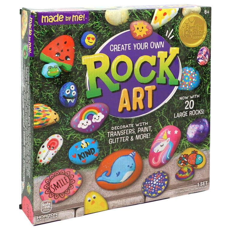 Made By Me Rock Art Kit, Rock Painting Arts and Crafts Kit, Includes 3  Pounds of Rocks and 12 Paints, Great Summer Activity or Birthday Party Fun,  Perfect Outside Craft Idea - Toys 4 U