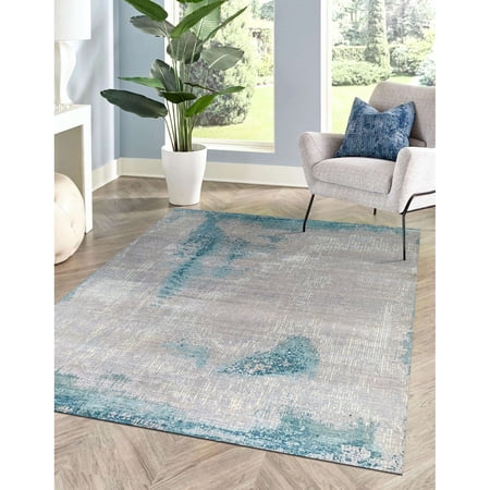 EORC Gray / AQUA Transitional Abstract Traditional Knot Area Rug