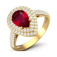 thumbnail image 2 of 3.46 Ctw Ruby Glass Field Gemstone 925 Sterling Silver Gold Vermeil Pear Shape Halo Mother's Day Gift Ring, 2 of 4
