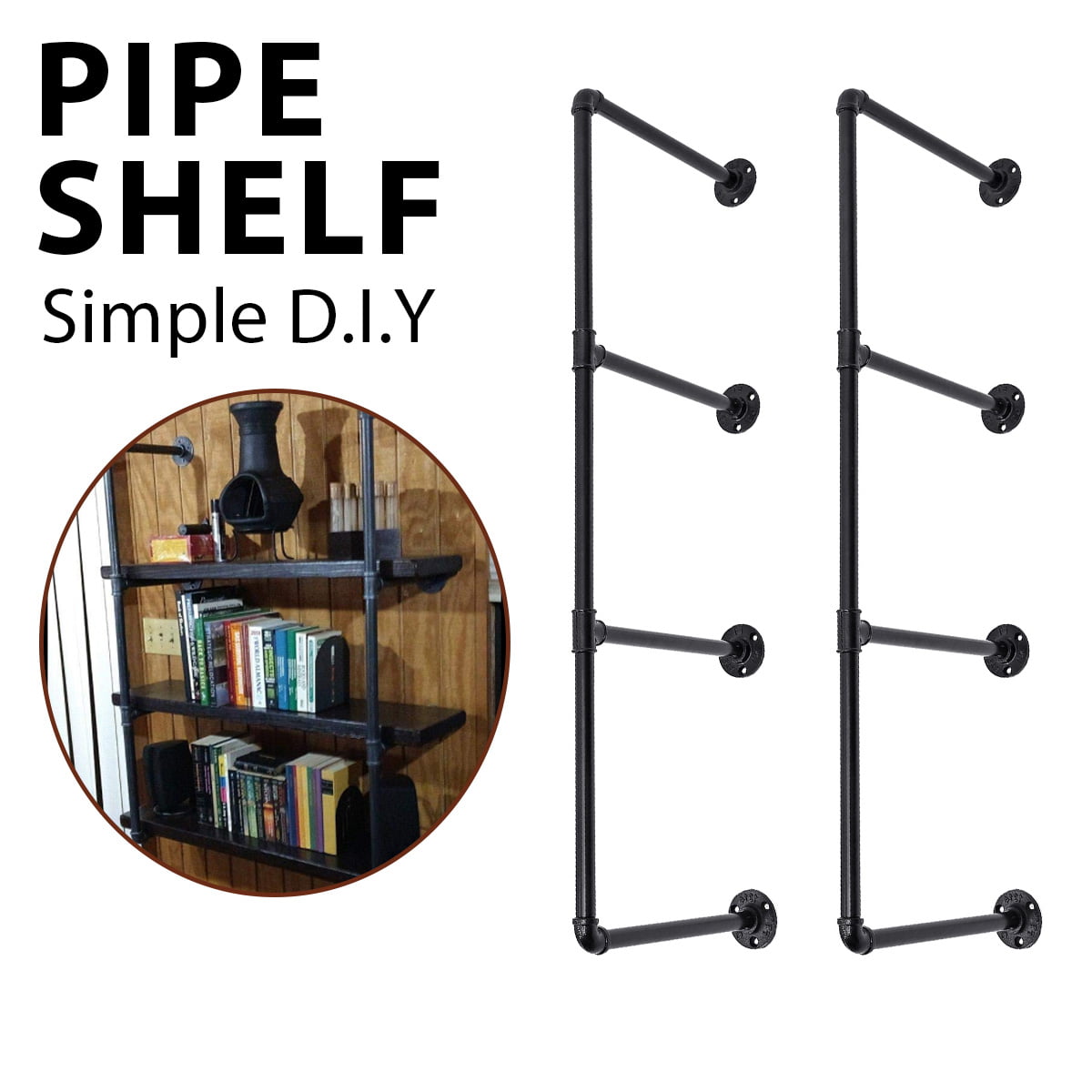 Details about   2pcs US 4 Tier Industrial Wall Mounted Iron Pipe Shelf Bracket Floating Shelf 