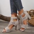 thumbnail image 2 of Dakaela Chunky Heeled Sandals for Womens Bohemian Cutout Open Toe Dressy Heels Summer Pumps Booties for Bridal Wedding Party Light Gray Size 8, 2 of 9