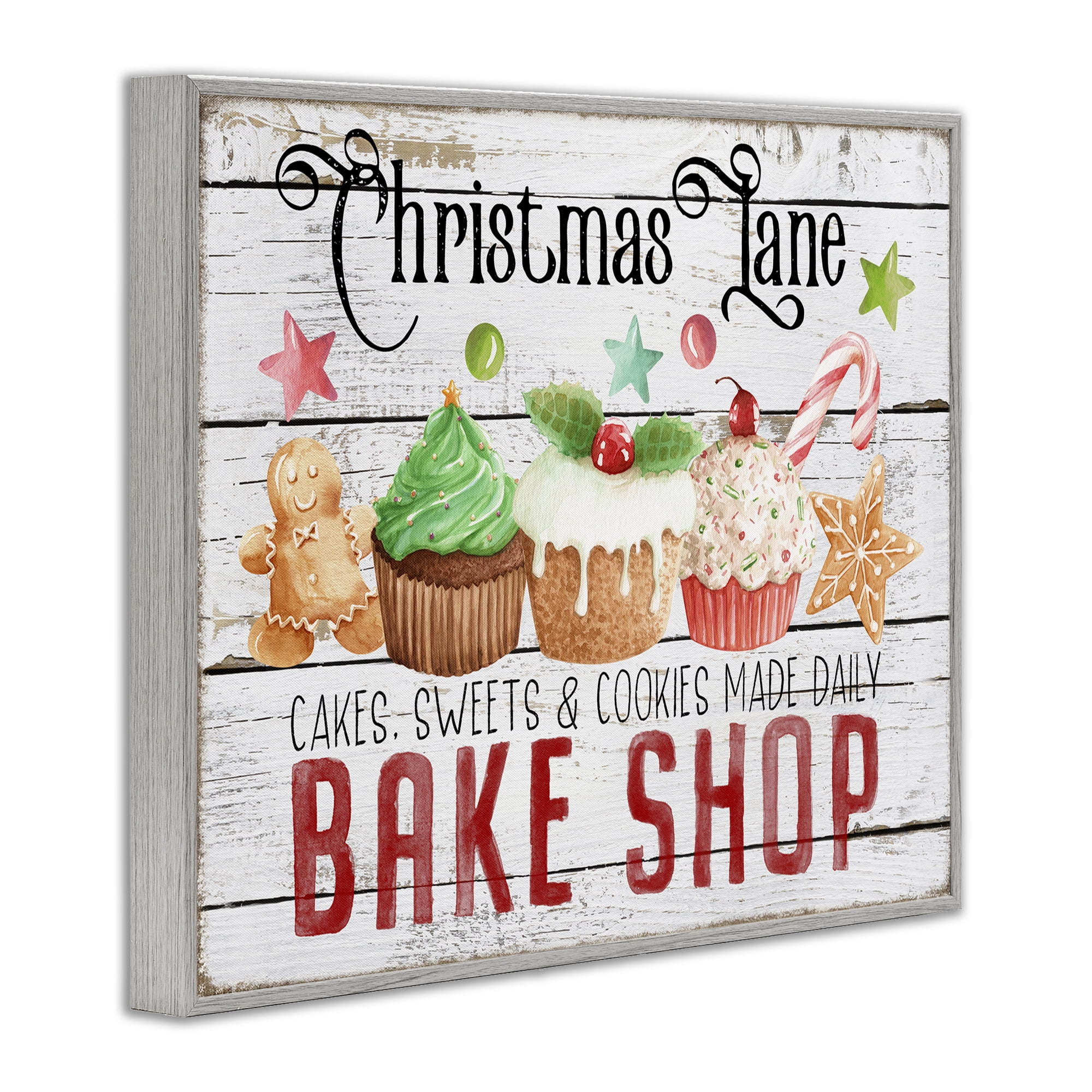Stupell Industries Christmas Lane Bake Shop Holiday Painting Gray Framed Art Prints Wall Art, 14 x 11
