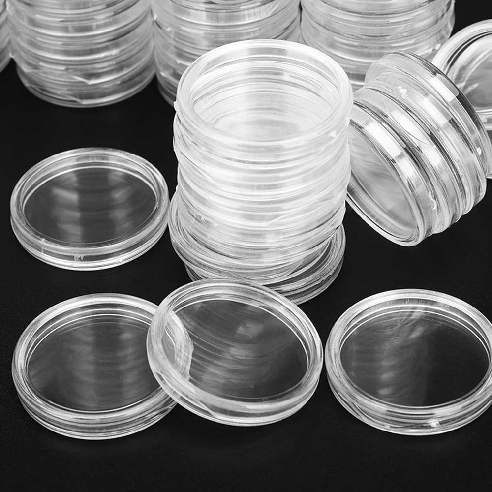 100Pcs Clear 32mm Coin Storage Boxes PS Capsules Portable Round Coin Holders