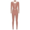 thumbnail image 3 of Hansber Women's Rhinestone Long Sleeve Gymnastics Leotard Ballet Dance Unitard Full Bodysuit Figure Ice Skating Jumpsuit Coffee L, 3 of 5