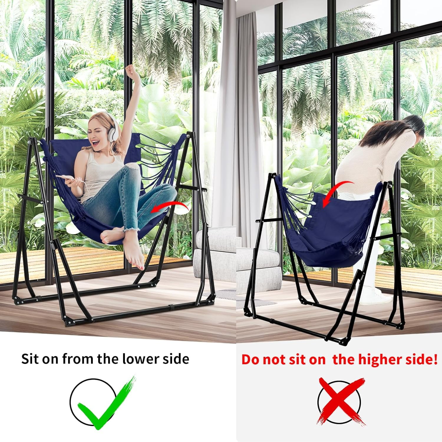 2 in 1 Hammock with Stand, Outdoor Hammock Swing Chair with Portable Heavy Duty Stand, Multi-Functional Hammock Stand 480 lbs Weight Capacit-Blue