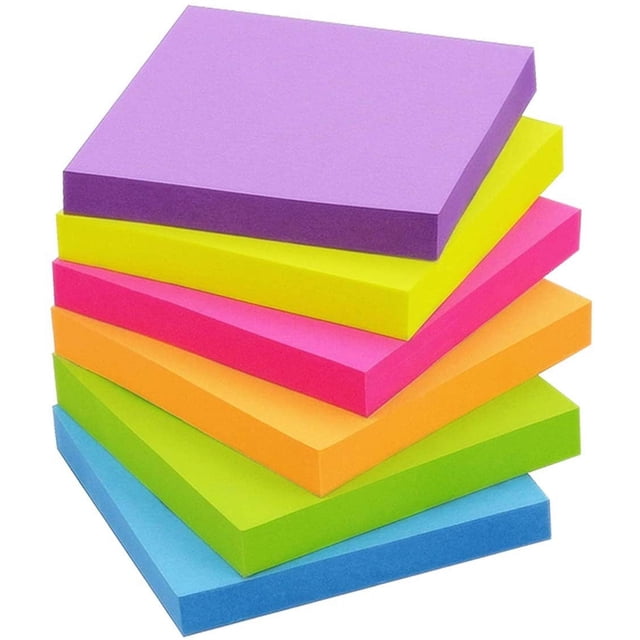 Sticky Notes 2x2 inch Bright Colors Self-Stick Pads 6 Pads/Pack 100 Sheets/Pad Total 600 Sheets