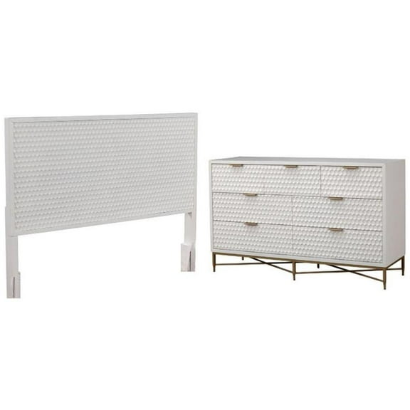 Home Square 2-Piece Set with King Headboard and 7 Drawer Dresser in White
