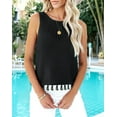 thumbnail image 6 of Womens Summer Knit Sweater Tank Tops Round Neck Crochet Hollow Out Sleeveless Casual Crop Shirt Black L, 6 of 10