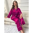 thumbnail image 4 of WEHUSE Women's Classic Button Down Long Satin Silk Pajama Set, 4 of 7