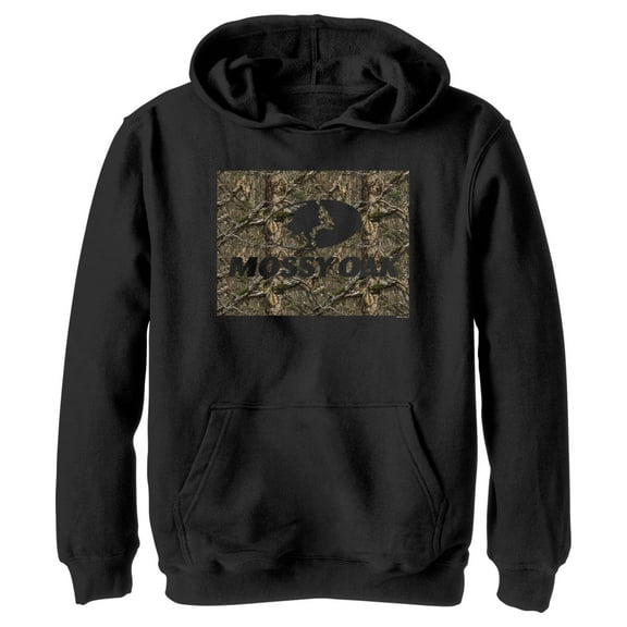 Boy's Mossy Oak In the Woods Logo Pull Over Hoodie Black Small