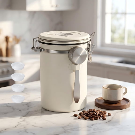 Stainless Steel Coffee Canister – 22oz Airtight Coffee Bean Storage Container with Date Tracker & Measuring Scoop, Kitchen Food Canister Jar for Cereal, Sugar, Tea, Flour (Gift Ready)