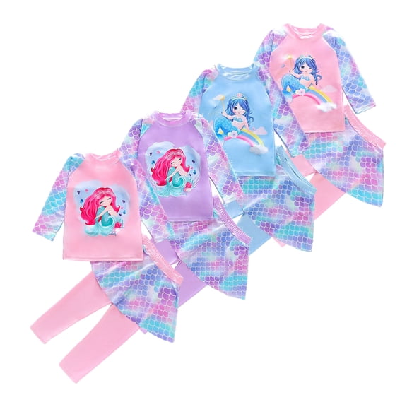 Emy Dola Girls Long Sleeve Swimsuits Skirt Toddler 2-Pieces Rash Guard Set Sun Protection UV 50 Mermaid Bathing Suit Swimwear