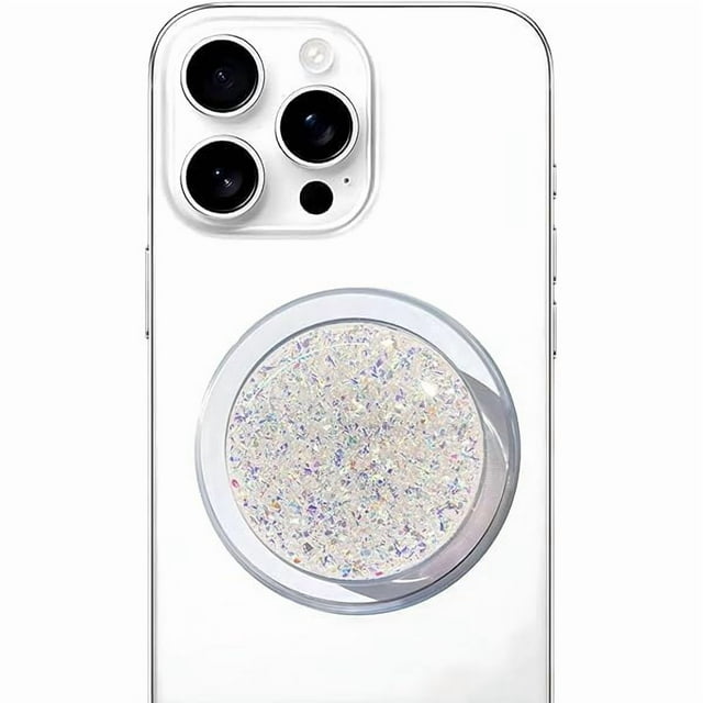 wonima02 Magnetic Phone Handle Compatible with Phones, Foldable Phone Grip Stand for Smart Phones, Tablet Computers and Mobile Phone Accessories - Transparent Glitter Resin Powder Silver
