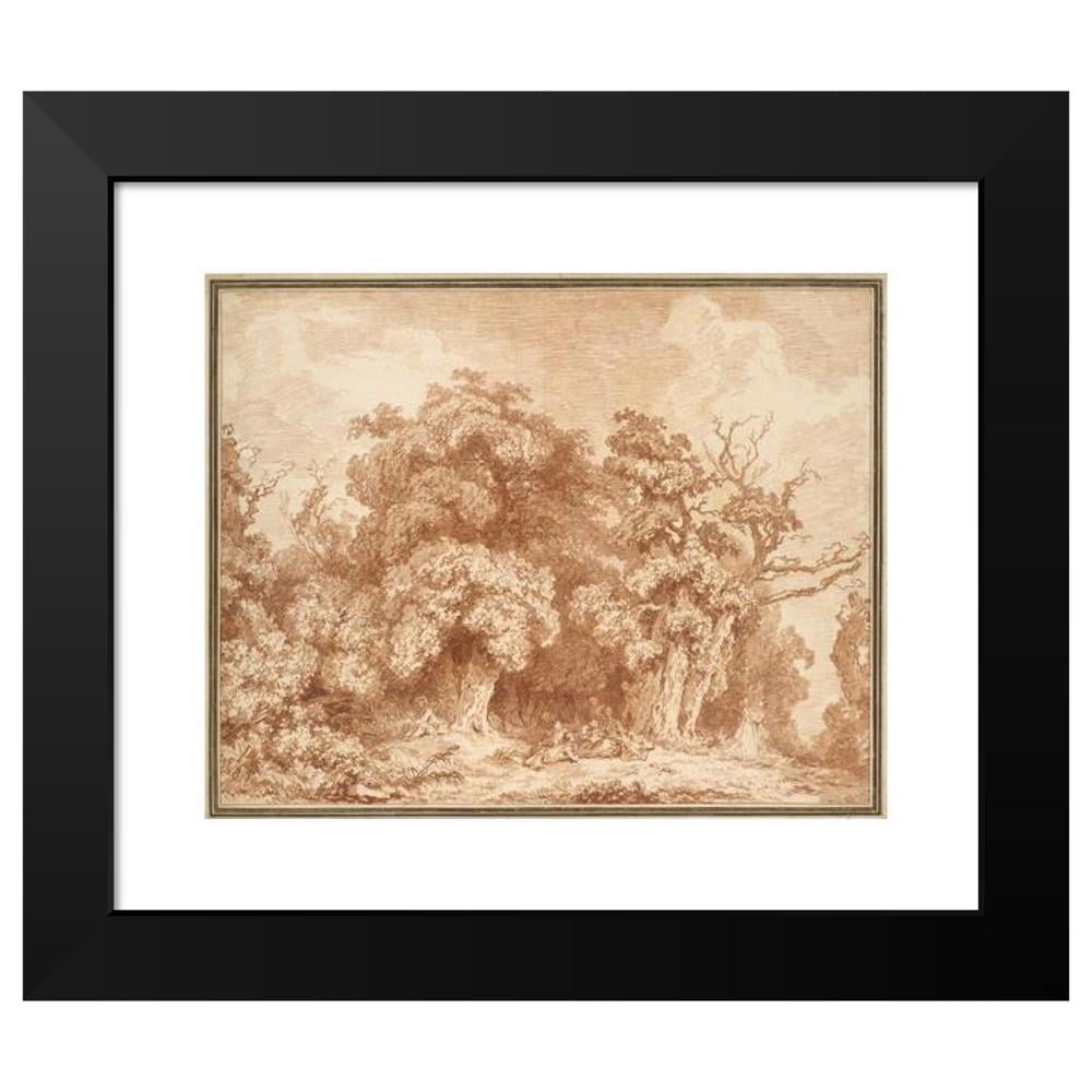 Jean-Honoré Fragonard 14x12 Black Modern Framed Museum Art Print Titled - A Gathering at Wood's Edge (ca. 1770-73)