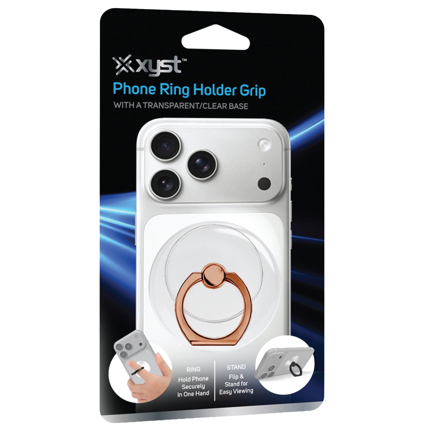 XYST 360° Rotation Phone Ring Holder Grip with Transparent Base (Rose Gold) XYS-RH30RG