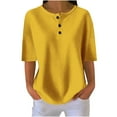 thumbnail image 5 of Daiosportswear Waffle Knit Tops for Women V Neck Short Sleeve Casual Shirts Loose Summer Tunic Tops Blouses Yellow XL(XL), 5 of 5