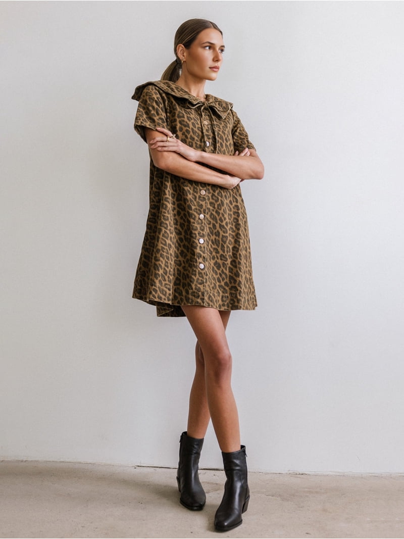 leopard denim dress Ganni Foil Print Denim Dress (Leopard), 34