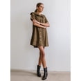 thumbnail image 4 of Women'S Leopard Print Denim Dress Short Sleeve Sailor Collar Button Down A Line Mini Casual Dress Dark Brown L, 4 of 9
