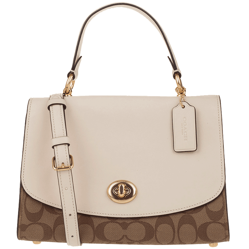 COACH 91120 TILLY Top Handle Satchel In KHAKI CHALK Leather Signature