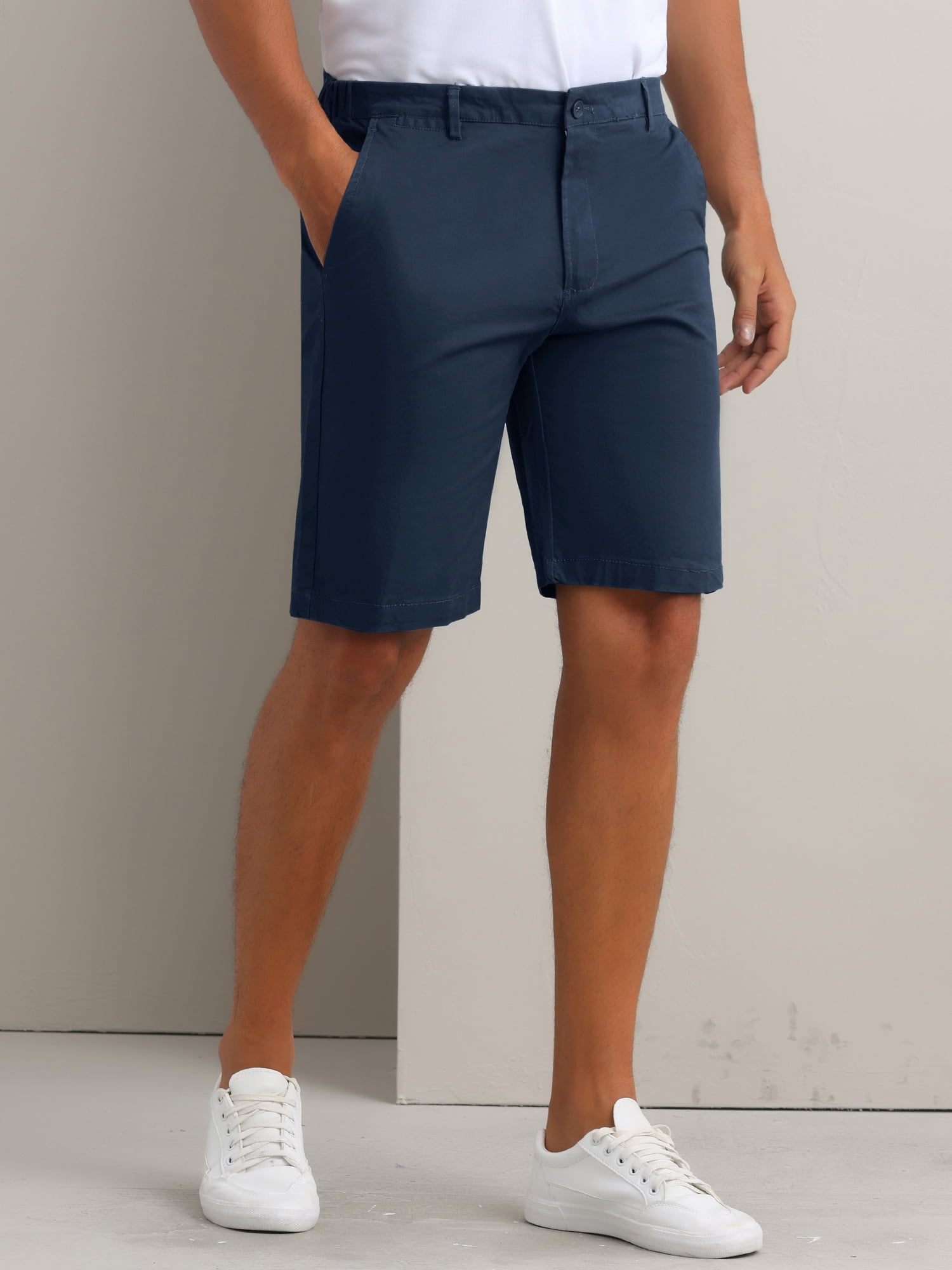 DARING DIVA Men's Solid Button Flat Front Zipper Formal Chino Dress Shorts 28 Dark Blue