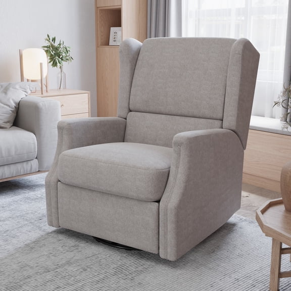 Merrick Lane 3-in-1 Wingback Manual Recliner Rocker Swivel Glider Chair in Light Gray
