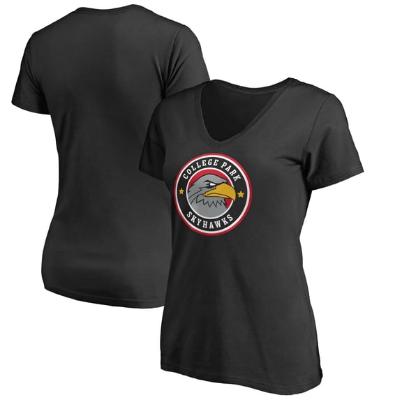 Women's Black College Park Skyhawks Primary Logo Secondary V-Neck T-Shirt
