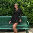 thumbnail image 3 of OQQ Womens Dress Casual Long Sleeve Elastic Simple A-Line Zipper Mini Dress, 3 of 6