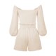 thumbnail image 5 of Sunloudy Traje casual para mujer, blusas cortas de manga larga con hombros descubiertos de color sólido + pantalones cortos sueltos con volantes Sunloudy  moda, 5 of 9