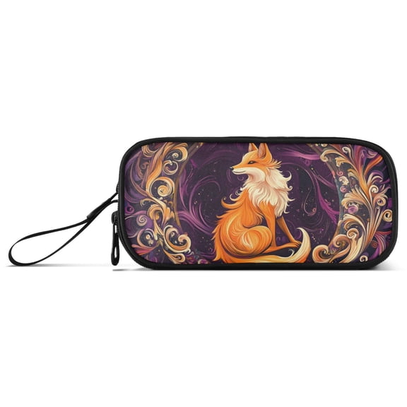 Orange Fox on Garland Pencil Case Stationary Holder Pen Bag Pencil Pouch Tool Organizer 3 Compartments