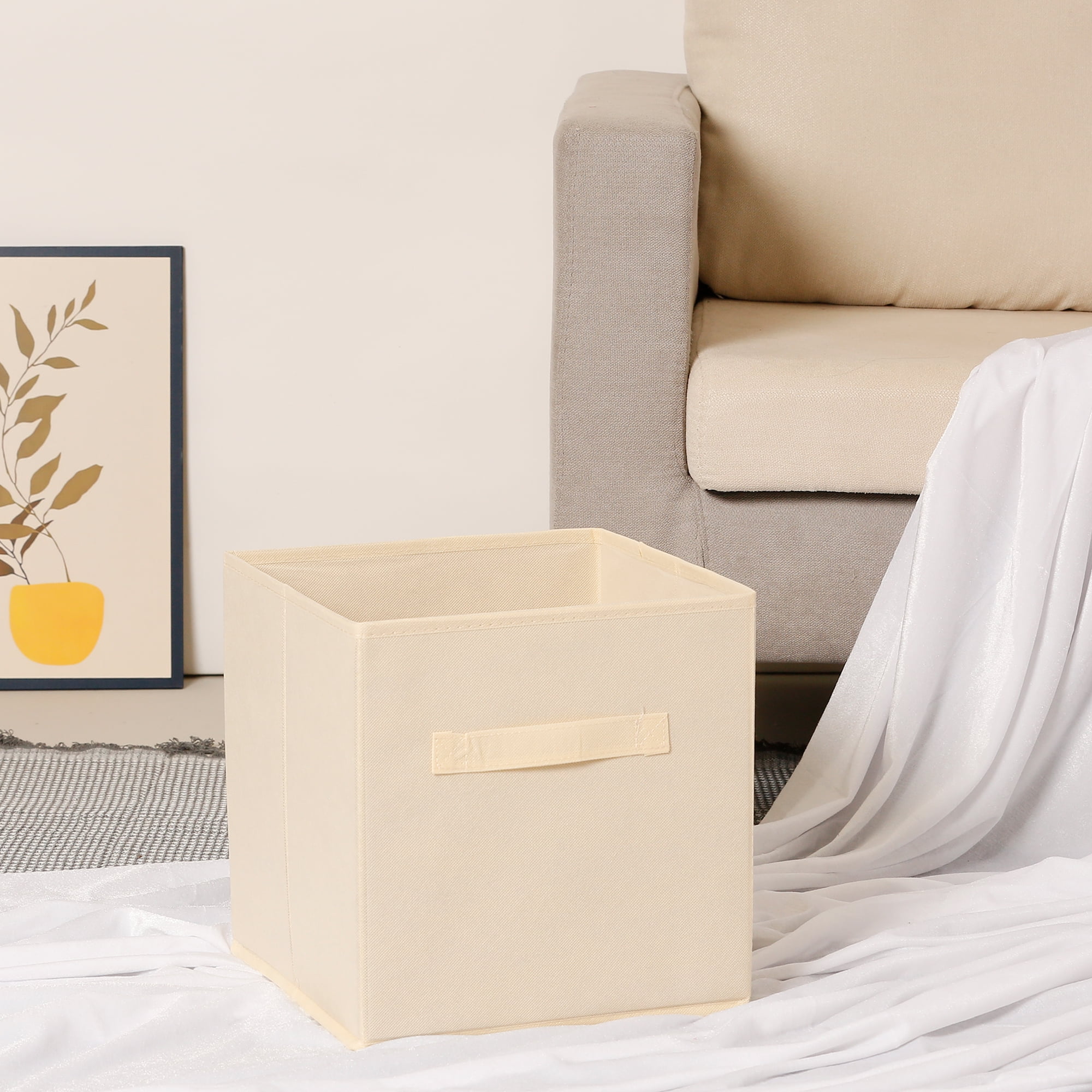 Unique Bargains Fabric Storage Cube Storage Bin Beige 11*10.6*10.6in