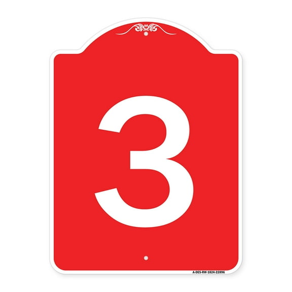 SignMission A-DES-RW-1824-22896 18 x 24 in. Designer Series Sign - Sign with Number 3, Red & White