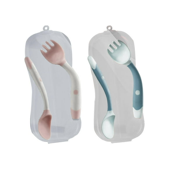 2 juegos de tenedor y cuchara de entrenamiento para comer para niños, vajilla flexible para bebés (en caja)