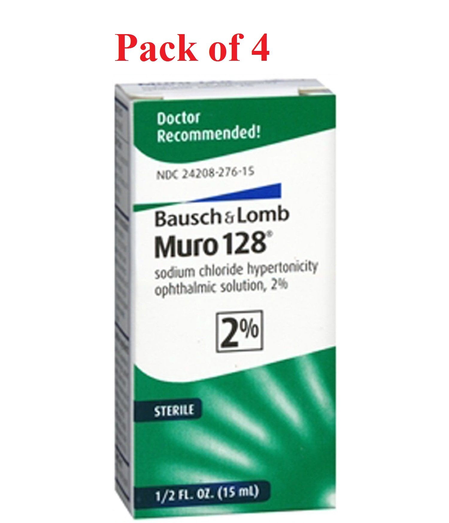 Muro 128 2% Sodium Chloride Hypertonicity Ophthalmic Solution, from Bausch + Lomb, 0.5 Fl Oz (Pack of 4)