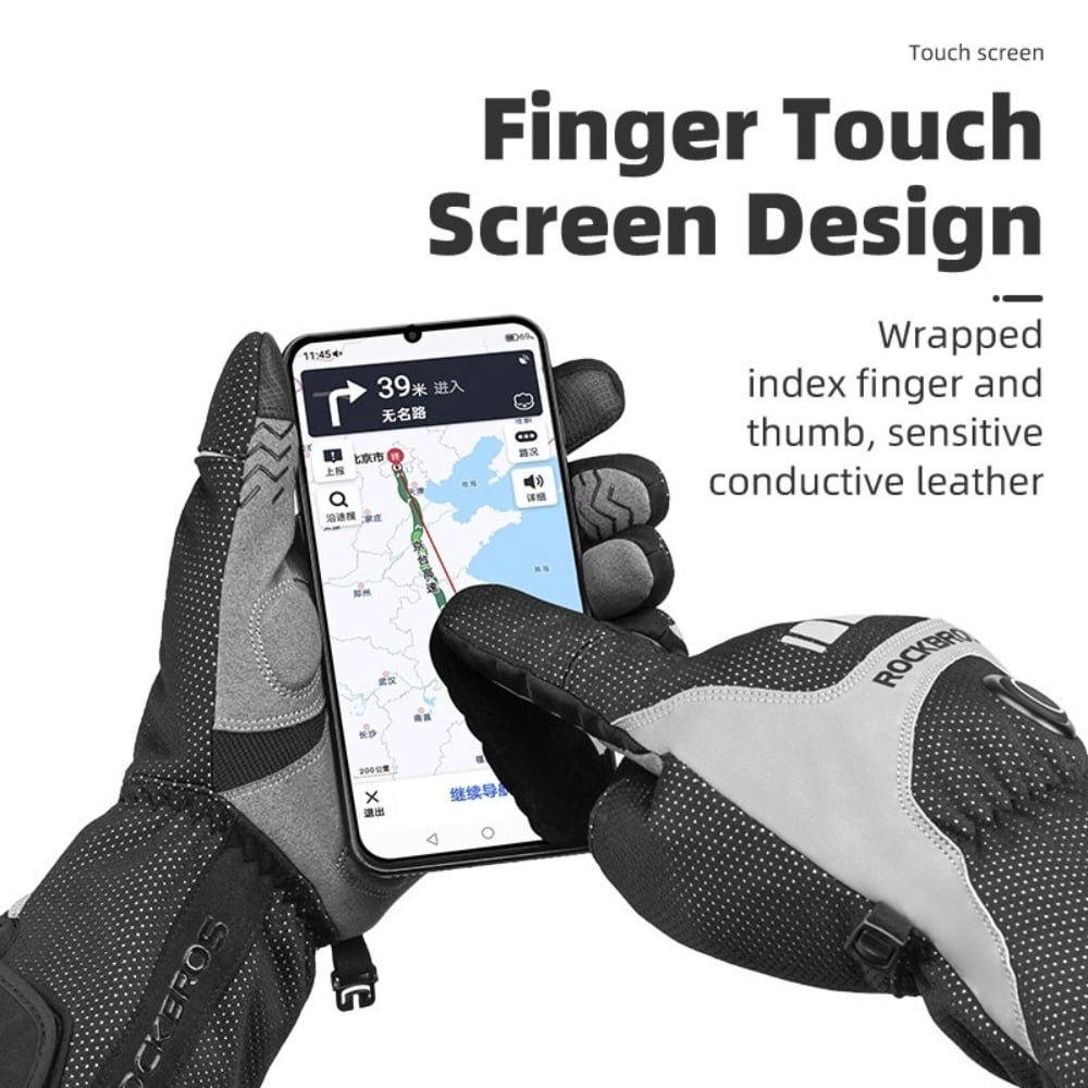 ROCKBROS Electric Winter Heating Gloves Rechargeable Thermal Mittens Cycling Gloves with Hidden Pocket Design Touchscreen Sensitive Waist Hook 3 Gear Adjustment Gloves