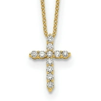 14K Yellow Gold Cable Diamond Necklace Chain True Origin 1/3 carat Lab Grown VS/SI D E F Cross 18 inch 10 mm
