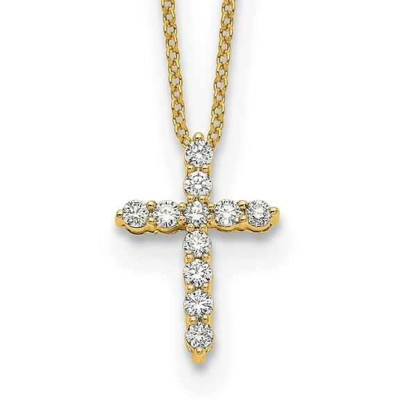 14K Yellow Gold Cable Diamond Necklace Chain True Origin 1/3 carat Lab Grown VS/SI D E F Cross 18 inch 10 mm